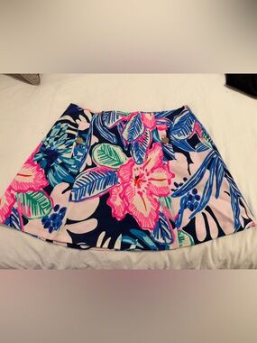 Lilly Pulitzer Navy Pink Green Floral A-Line Skirt